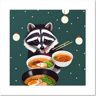 raccoon eat ramen on christmas silly funny sticker Posters and Art